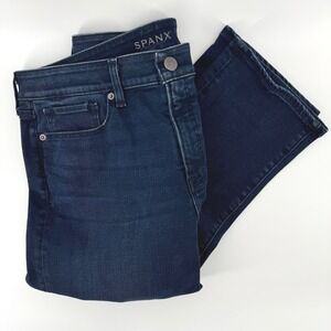 Spanx 5-Pocket Straight Jeans Womens Sz 32 Dark Wash Indigo Stretch Denim Pants